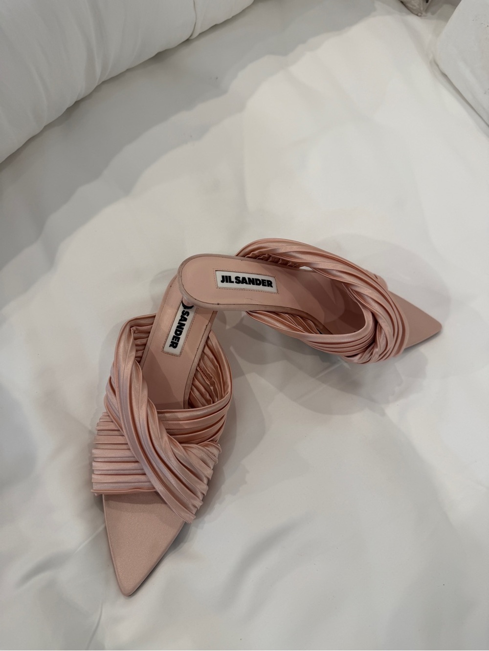 Jil Sander Blush Satin Twisted Strap Pointed Mule